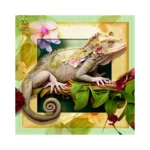 Medinė delionė Chameleonas ir gėlės