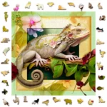 Medinė delionė Chameleonas ir gėlės