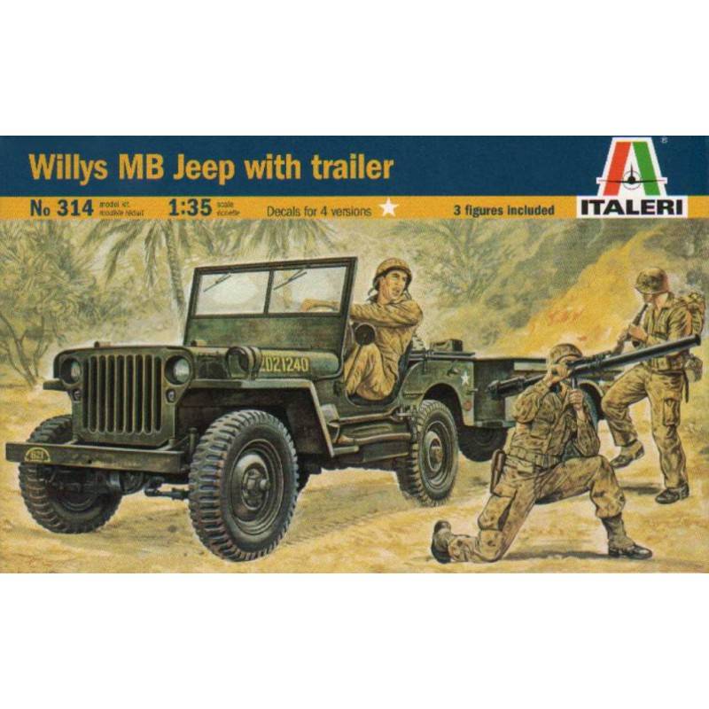 8001283803144 1 Klijuojamas plastikinis modeliukas Willys MB Jeep with Trailer ITALERI 314 1/35