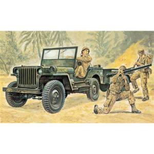Klijuojamas plastikinis modeliukas Willys MB Jeep with Trailer ITALERI 314 1/35