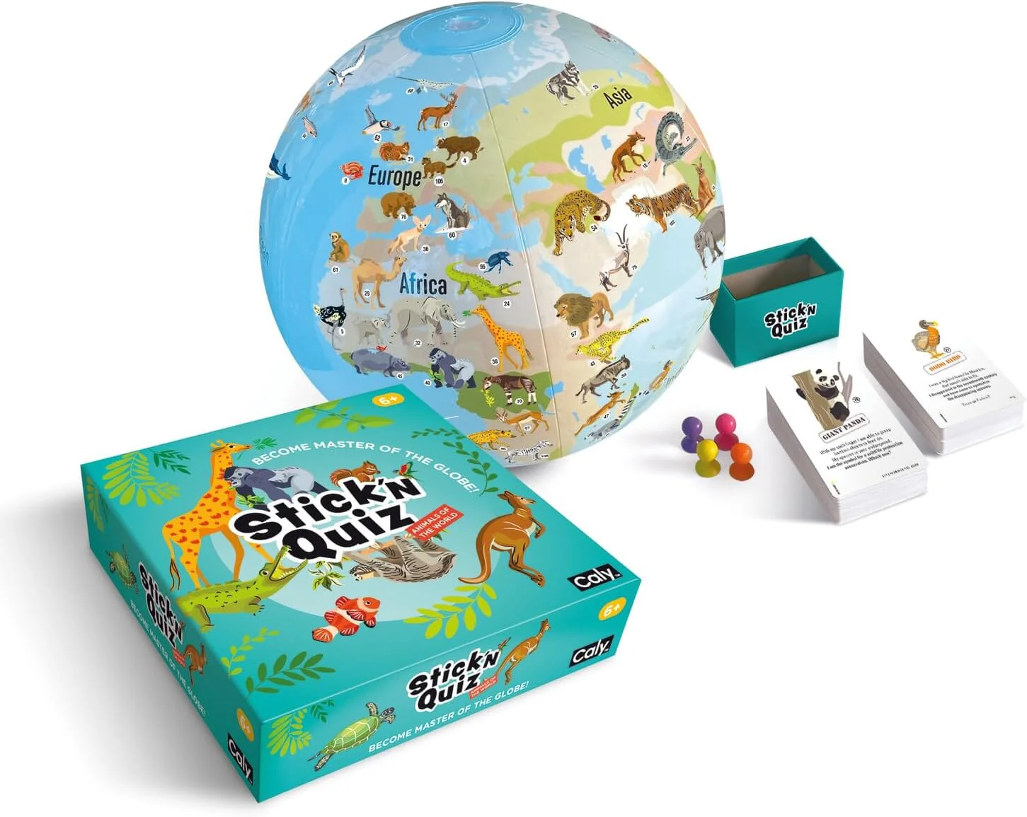 jeu-stickn-quiz-en-anglais-animals-of-the-world-6-ans-et-calytoys-globe-calytoys-271330 Žaidimas Pasaulio gyvūnai nuo 6 m.