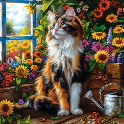 Dėlionė Katės meditacija tarp gėlių 1000