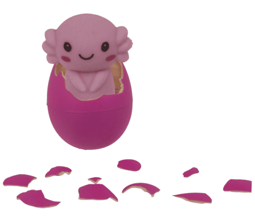 Augantis aksolotlis kiaušinyje rožinis arba žydras 6cm