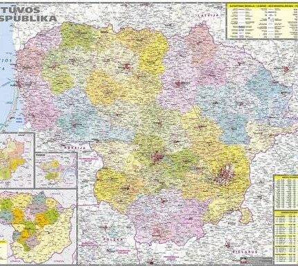Lietuvos administracinis žemėlapis 106x134cm. Spausdinami po užsakymo. Pristatymas 7-10 dienų