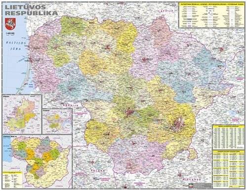 Lietuvos administracinis žemėlapis 106x134cm. Spausdinami po užsakymo. Pristatymas 7-10 dienų